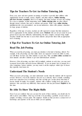 Tips For Teachers To Get An Online Tutoring Job