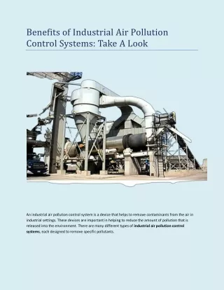 Benefits of Industrial Air Pollution Control Systems Take A Look