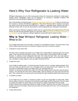Here’s Why Your Refrigerator is Leaking Water
