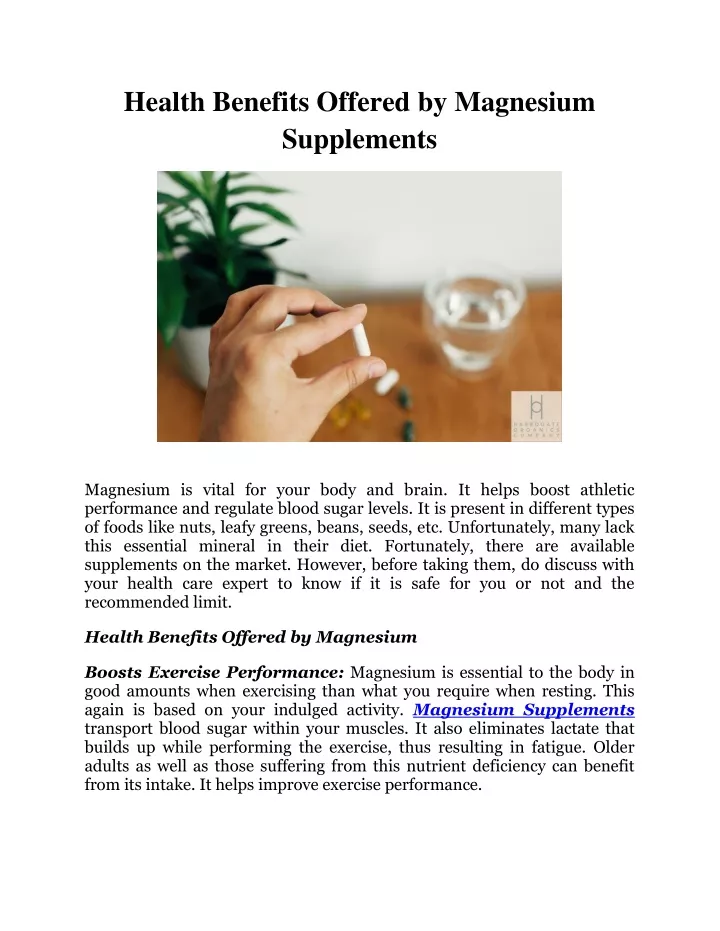 health benefits offered by magnesium supplements