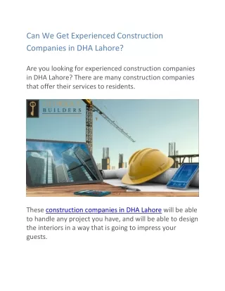 Can We Get Experienced Construction Companies in DHA Lahore