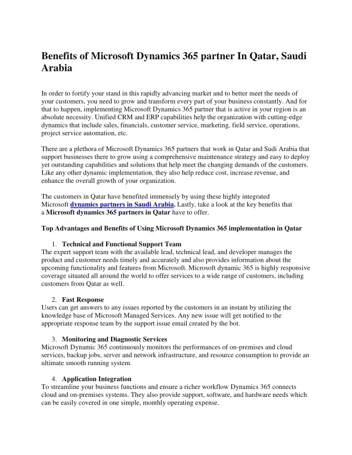 PPT - Benefits of Microsoft Dynamics 365 partner In Qatar, Sudi Arabia ...