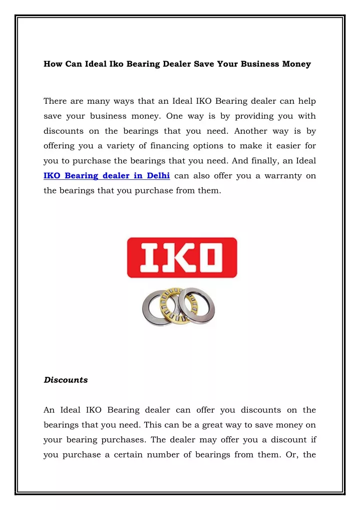 how can ideal iko bearing dealer save your