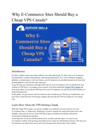 Why E-Commerce Sites Should Buy a Cheap VPS Canada