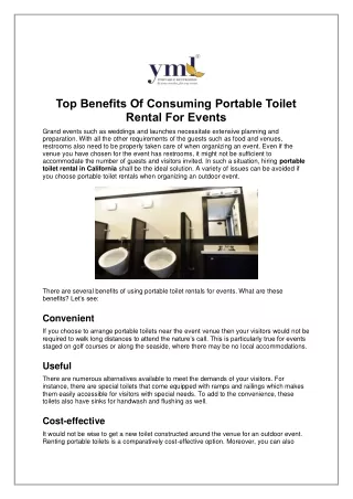 Top Benefits Of Consuming Portable Toilet Rental For Events