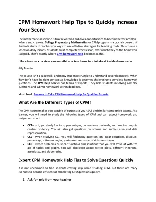 cpm homework help tips to quickly increase your
