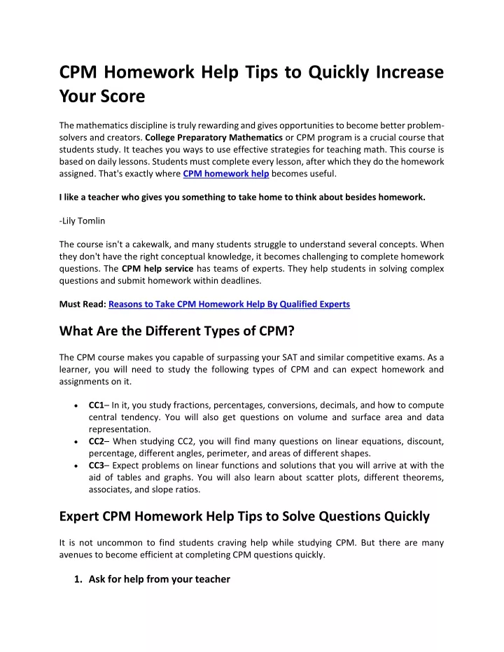 cpm homework help tips to quickly increase your