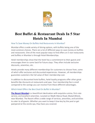 Best Buffet & Restaurant Deals In 5 Star Hotels In Mumbai