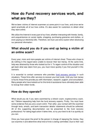how do fund recovery services work and what