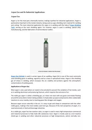 Argon Gas and Its Industrial Applications