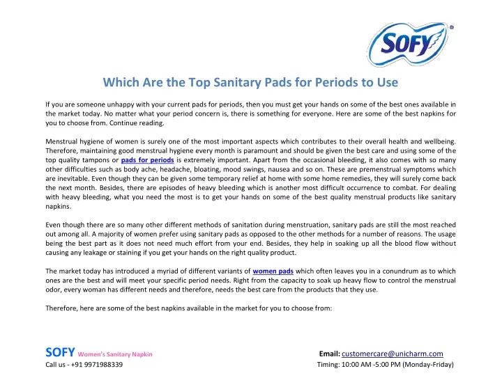 which are the top sanitary pads for periods to use