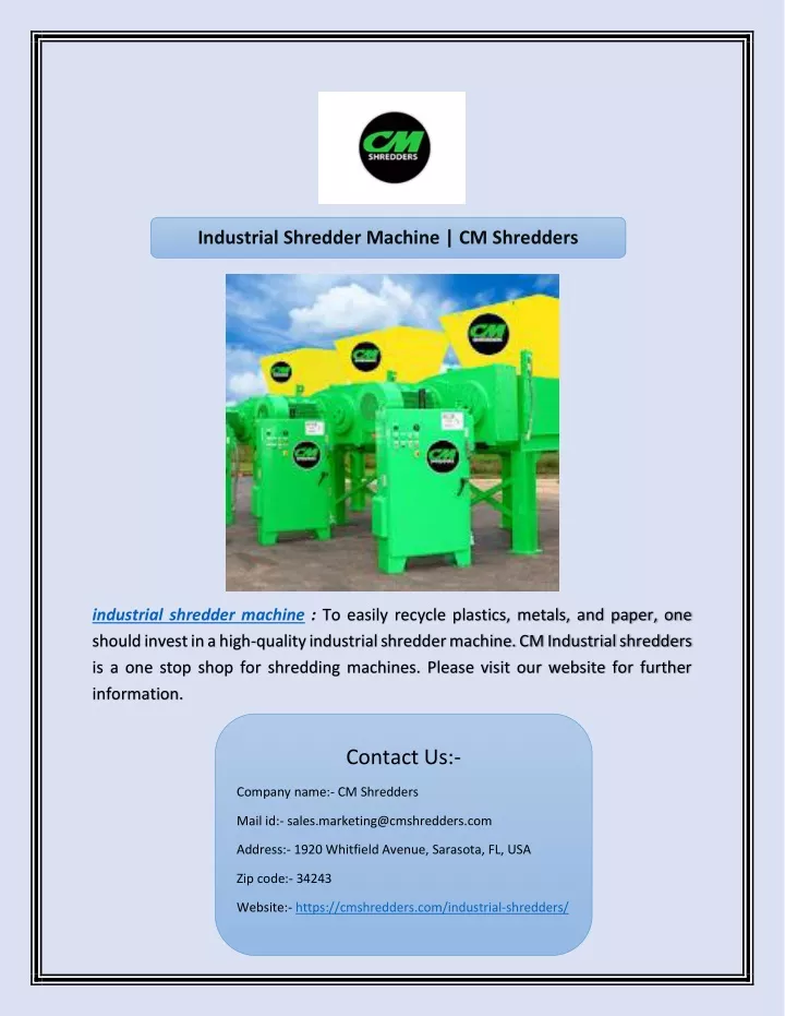 industrial shredder machine cm shredders