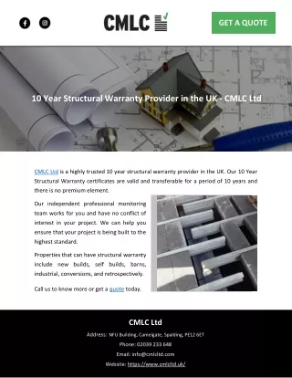 10 Year Structural Warranty Provider in the UK - CMLC Ltd