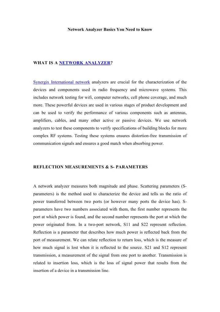 network analyzer basics you need to know