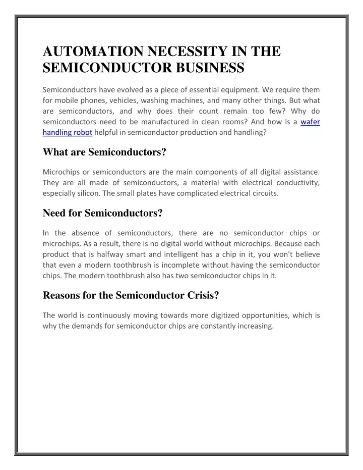 automation necessity in the semiconductor business