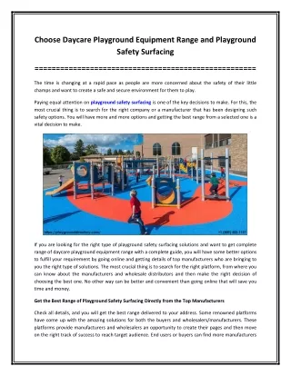Choose Daycare Playground Equipment Range and Playground Safety Surfacing