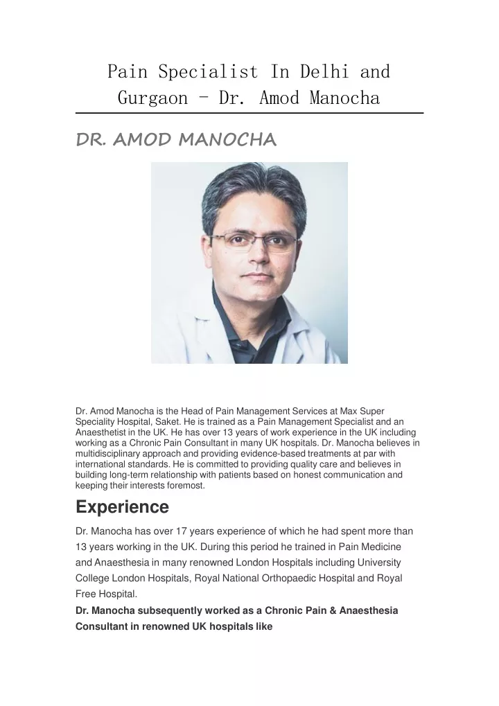 pain specialist in delhi and gurgaon dr amod manocha