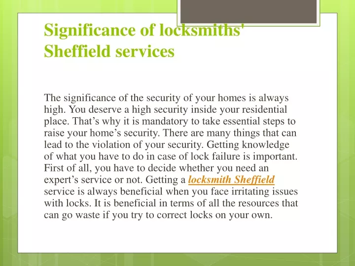 significance of locksmiths sheffield services