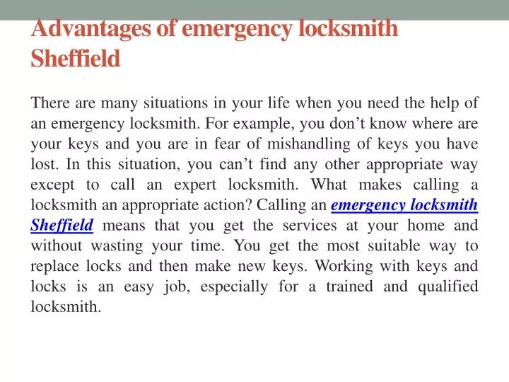advantages of emergency locksmith sheffield