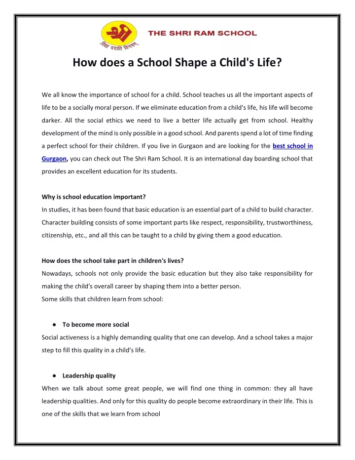 how does a school shape a child s life