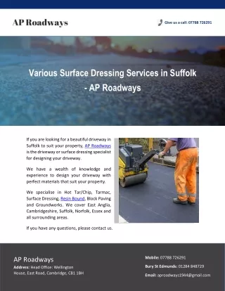 Various Surface Dressing Services in Suffolk - AP Roadways