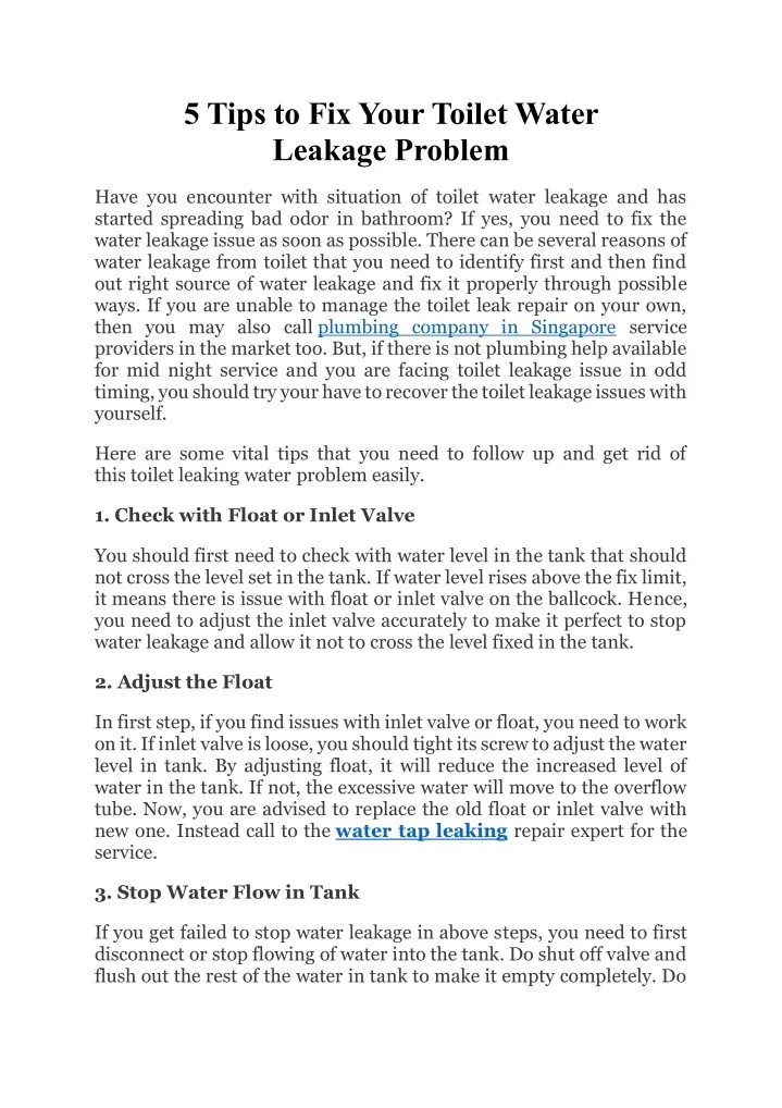 5 tips to fix your toilet water leakage problem