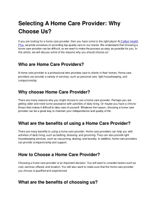 Selecting A Home Care Provider: Why Choose Us?