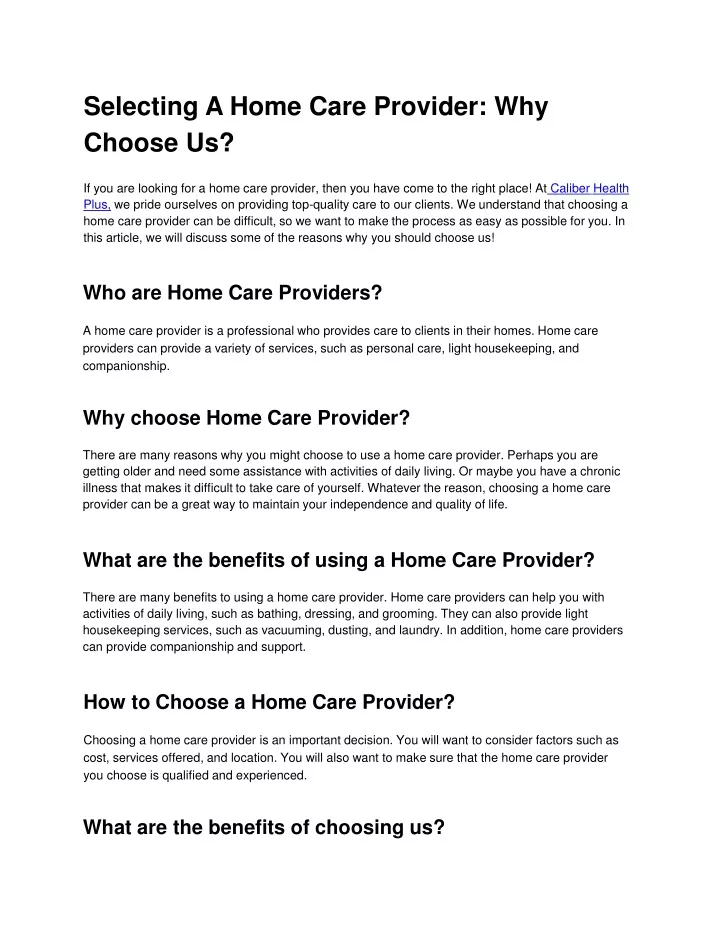 selecting a home care provider why choose us