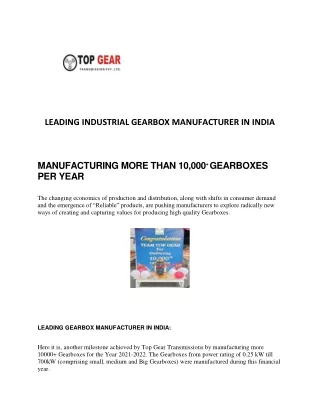 LEADING INDUSTRIAL GEARBOX MANUFACTURER IN INDIA