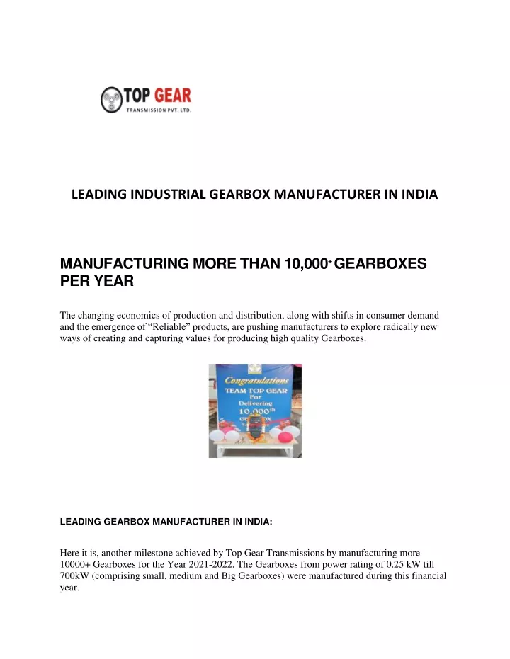 leading industrial gearbox manufacturer in india