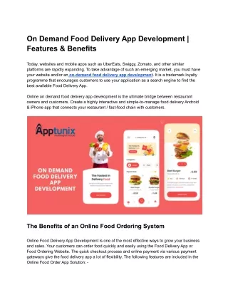 On Demand Food Delivery App Development Service