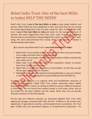 Relief India Trust One of the best NGOs in India HELP THE NEEDY