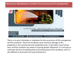 How Do You Take Measures To Prevent The Occurrence Of Fire Emergencies?