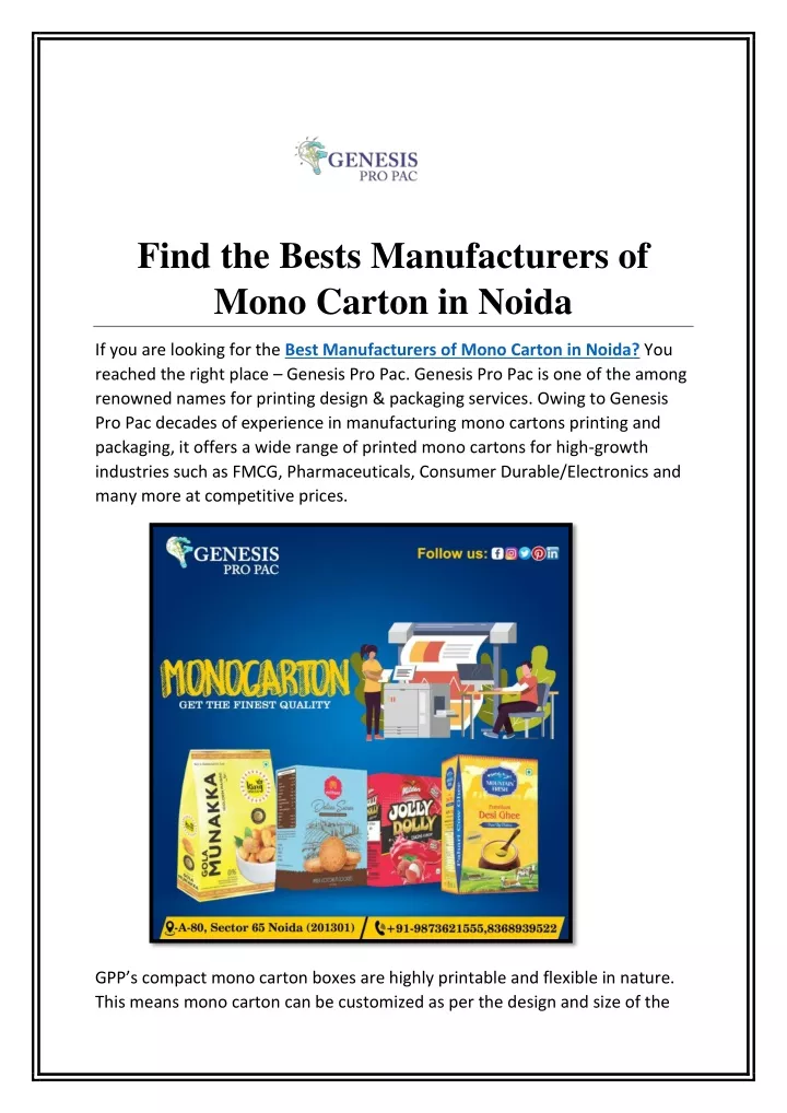 find the bests manufacturers of mono carton