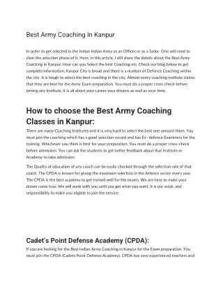 Best Army Coaching in Kanpur