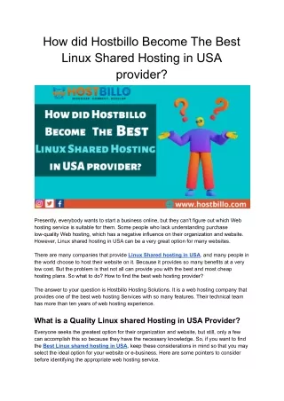 how did hostbillo become the best linux shared