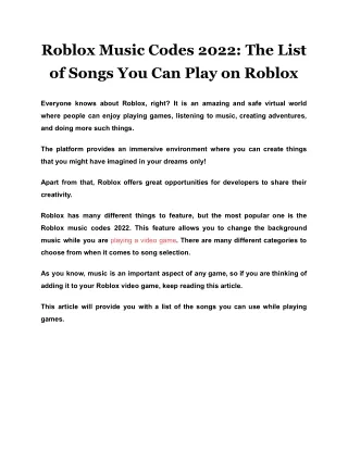 Roblox Music Codes 2022 The List of Songs You Can Play on Roblox
