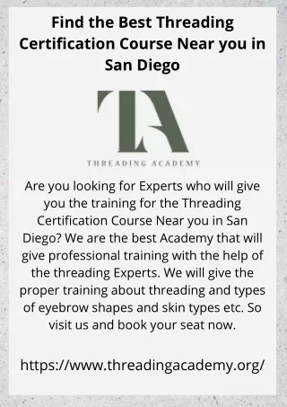 Find the Best Threading Certification Course Near you in San Diego