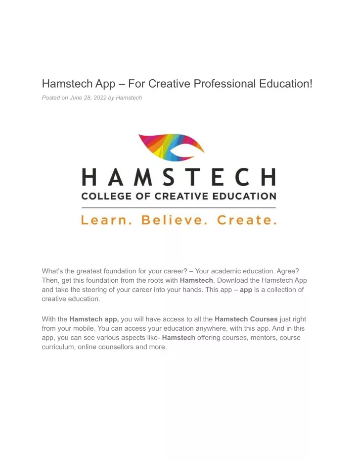 hamstech app for creative professional education