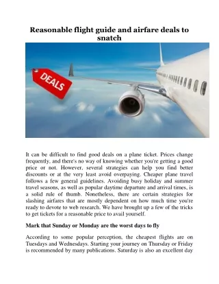 reasonable flight guide and airfare deals