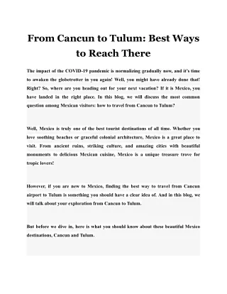 From Cancun to Tulum Best Ways to Reach There