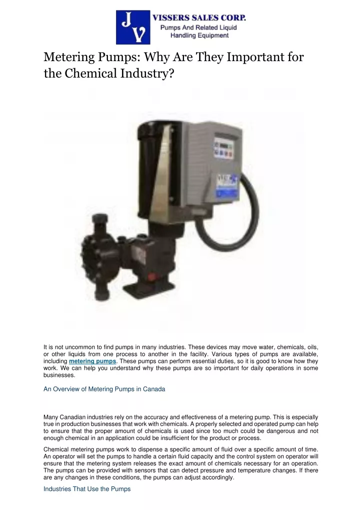 metering pumps why are they important