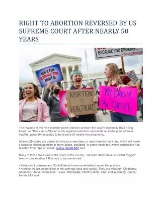RIGHT TO ABORTION REVERSED BY US SUPREME COURT AFTER NEARLY 50 YEARS