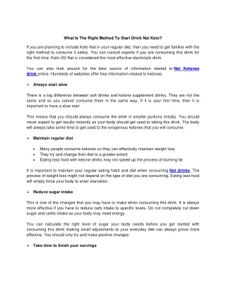 what is the right method to start drink nat keto