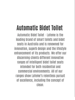 Automatic Bidet Toilet