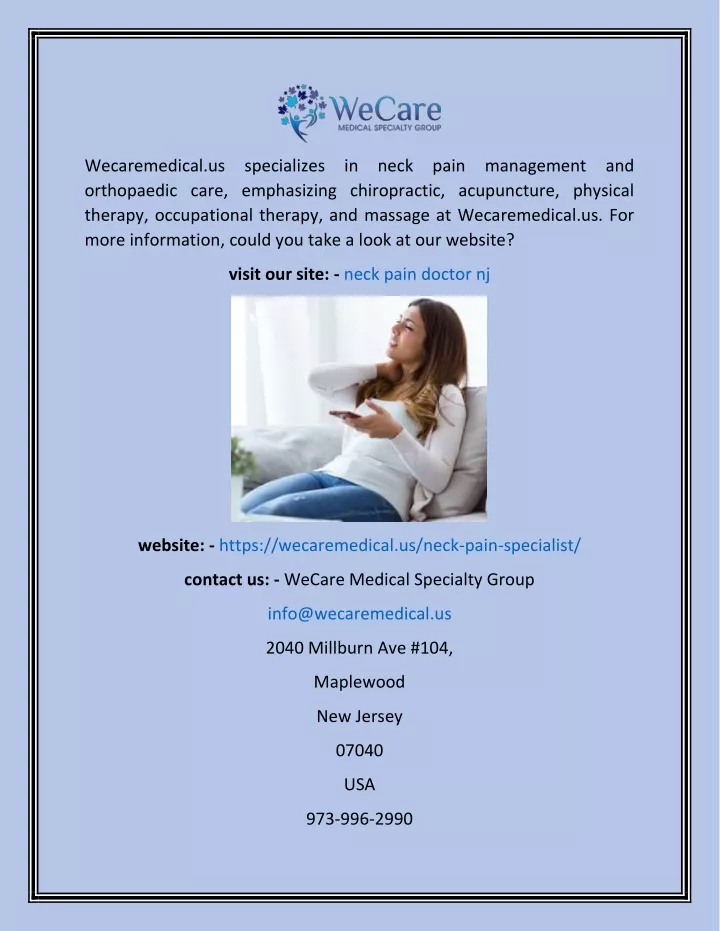 wecaremedical us specializes in neck pain