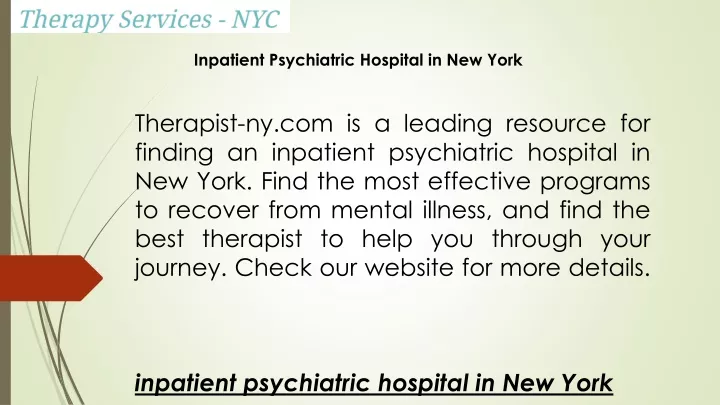 inpatient psychiatric hospital in new york
