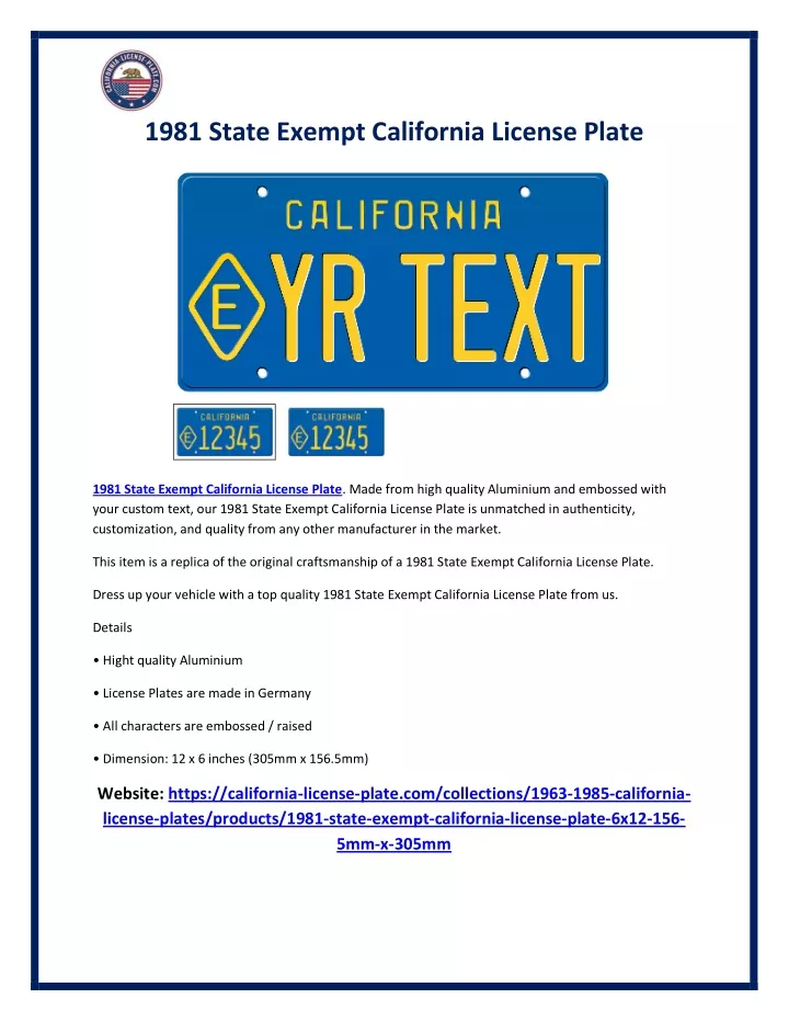 1981 state exempt california license plate