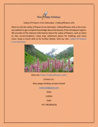 Valley Of Flowers From Dehradun  Valleyofflowers.info