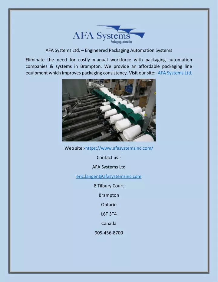 afa systems ltd engineered packaging automation